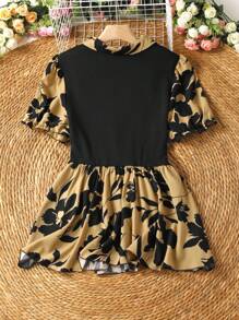 SHEIN LUNE Plus Size Floral Print Patchwork Ruffle Hem Top For Summer, Casual - Multicolor - View 2