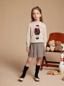 PrepCrw 年轻女孩经典格子复古裙，秋冬季休闲日常穿着 - 棕色 - 查看 11