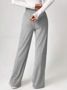 SHEIN Tall Pantalones de pierna ancha con nudo frontal de punto acanalado
