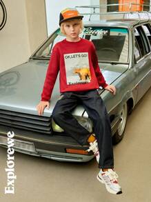 Boys Crew Neck Long Sleeve Print Minimalist Pullover Sweatshirt, Casual Everyday Wear - Multicolor - View 7