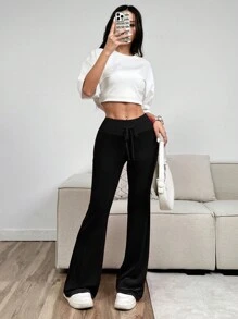 SHEIN EZwear Women's Black Velvet Flare Leg Pants