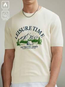 Manfinity EZcore Crew Neck Letter Print Short Sleeve Knit Top - Beige - View 3