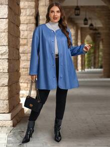 EMERY ROSE Abrigo azul esponjoso de talla grande, ropa de invierno para mujer