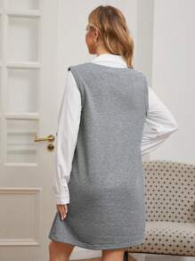 SHEIN Maternity Casual 2-In-1 Patchwork Pocket Long Sleeve Dress, Pocket Dress, Spring/Autumn