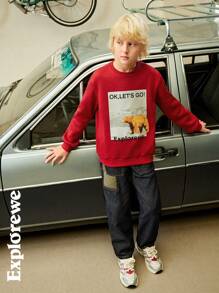 Boys Crew Neck Long Sleeve Print Minimalist Pullover Sweatshirt, Casual Everyday Wear - Multicolor - View 8