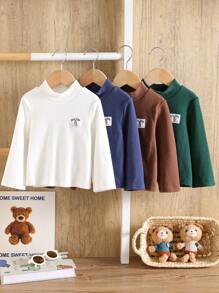 SHEIN 4 件装男宝宝秋冬可爱卡通图案微高领保暖衬里长袖百搭 T 恤多件装 - 彩色 - 查看 3