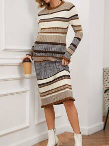 SHEIN Maternity Crew Neck Colorblock Full Print Long Sleeve Sweater, For Winter - Multicolor - View 1