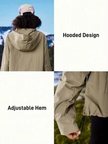 In My Nature 女士秋季纯色长袖拉链领连帽休闲户外夹克 - 卡其色 - 查看 9