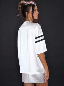 MUSERA Diamante Sports Jersey Tee Y2K Going Out TopsVacation Spring Summer , Autum, Winter, Party, - White - View 3