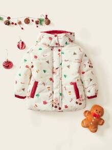 SHEIN 1pc Young Boys Cute/Vintage/Fun/Cartoon Gingerbread Man/Reindeer/Christmas Tree Print Thick Long Sleeve Top For Christmas, Spring/Autumn/Winter - Apricot - View 4