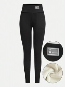 SHEIN Girlism Teen Girls Black High Waist Warm Thickened Thermal Lined Leggings For Winter - Black - View 1