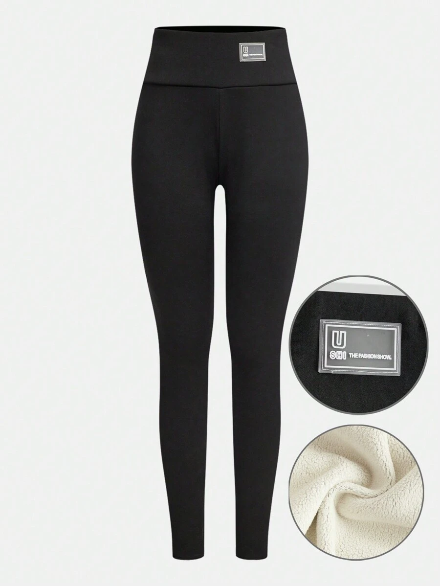 SHEIN Girlism Teen Girls Black High Waist Warm Thickened Thermal Lined Leggings For Winter - Black - View 1