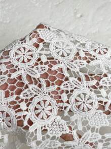 SHEIN Clasi 1 chiếc áo cánh dài tay cổ khoét lỗ ren màu trơn thanh lịch - trắng - Xem 6