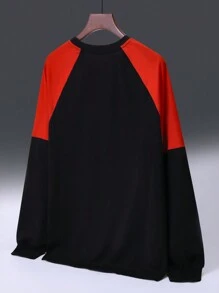 SHEIN 青少年男孩休闲拼布撞色红黑赛车风格图案印花长袖 T 恤配白色抽绳，简约日常街头服饰，秋冬 - 彩色 - 查看 2