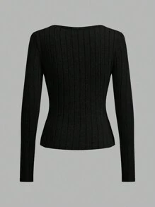 SHEIN EZwear 3 Packs Women Solid Knit Button Half Placket Long Sleeve Casual T-Shirt, Spring/Summer