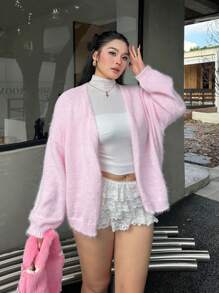 SHEIN Qutie Plus Size Solid Color Long Sleeve Casual Shirt - Pink - View 6