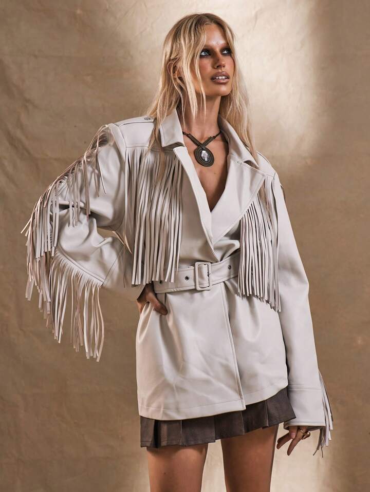 MUSERA WESTERN BOHO Fringe PU Jacket Coat Spring, Summer