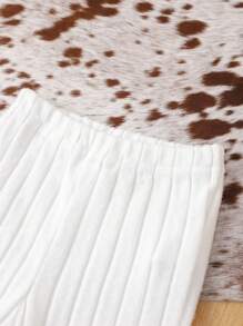 SHEIN 女婴休闲罗纹设计衬衫和喇叭裤两件套 - 白色 - 查看 4