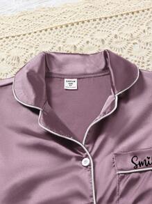 Tween女孩舒適長袖長褲3入組家居服套裝,帶口袋刺繡 - 藕粉色 - 查看 8