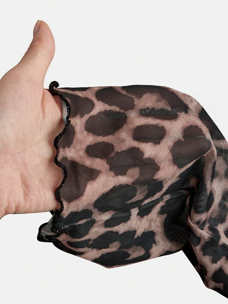 SHEIN Serisse Kids Tween Girl Leopard Print Mesh Off Shoulder