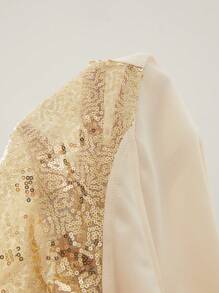 大码亮片拼布抽绳连帽夹克，秋季 - 杏色 - 查看 8