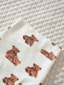 Cozy Pixies Ensemble de 5 pièces pour bébé fille: Bonnet en maille avec oreilles 3D d'ours de bande dessinée doux, bodies, bavoir, convient pour le printemps/automne, intérieur, extérieur, décontracté, fête du premier mois et autres occasions
