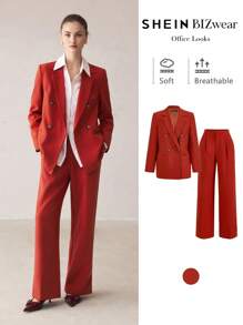 BizChic Women's Elegant Red Christmas Suit Formal Outfit Set, - Red - View 1