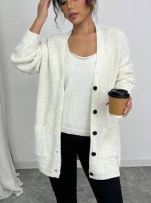 Chiquease Bộ 2 áo len cardigan hai túi đơn giản mùa thu cho nữ và áo len không tay - Màu be - Xem 1