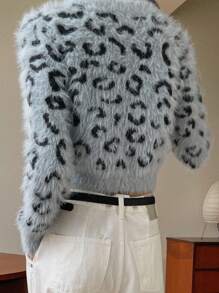 DAZY Cropped Leopard Print Sweater, New Arrival For Autumn,Long Sleeve Tops,Fall Women Clothes - Blue - View 8