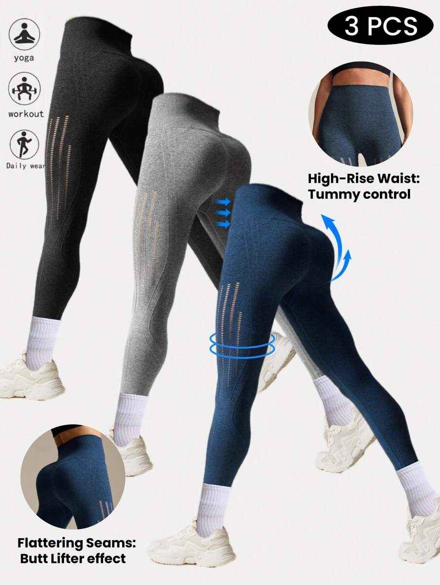 SHEIN Velisys Quần legging tập luyện thường ngày cạp cao khoét rỗng cho nữ - Nhiều màu - Xem 1