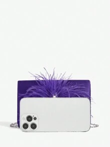 SHEIN Belle Túi đeo vai dự tiệc đính lông vũ và đá quý thanh lịch dành cho nữ - Màu tím - Xem 5