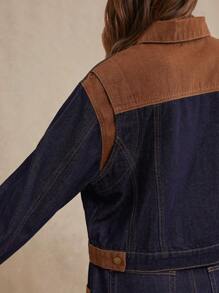 WESTFADE Premium Denim Western Two-Tone Cotton Denim Jacket - Dark Wash - View 2