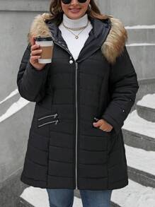 EMERY ROSE Vêtements d'hiver grande taille Manteau matelassé casual avec col moelleux à capuche