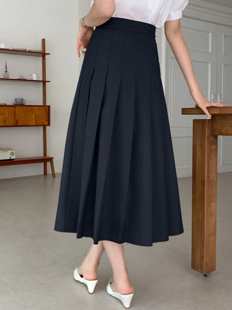 Simple Solid Pleated Skirt, Casual For Everyday Wear