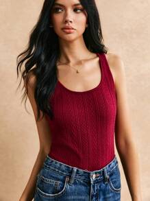 Poéselle Solid Cable Knit Tank Top