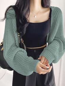 DAZY 女士纯色长袖简约休闲上衣 - 薄荷藍 - 查看 4