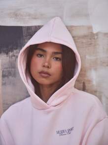 Musera Sport Áo nỉ thể thao có mũ trùm đầu in logo cỡ lớn, thích hợp cho Padel, Tennis, Pickleball, tập gym, thể dục, yoga, pilates, mặc hàng ngày. - Màu Hồng baby - Xem 5