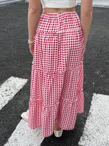 INAWLY Falda con estampado de cuadros y bajo con abertura para mujer