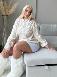 SHEIN SXY Plus Size Women Cozy Casual Warm Loose Textured Knit Cardigan For Autumn/Winter