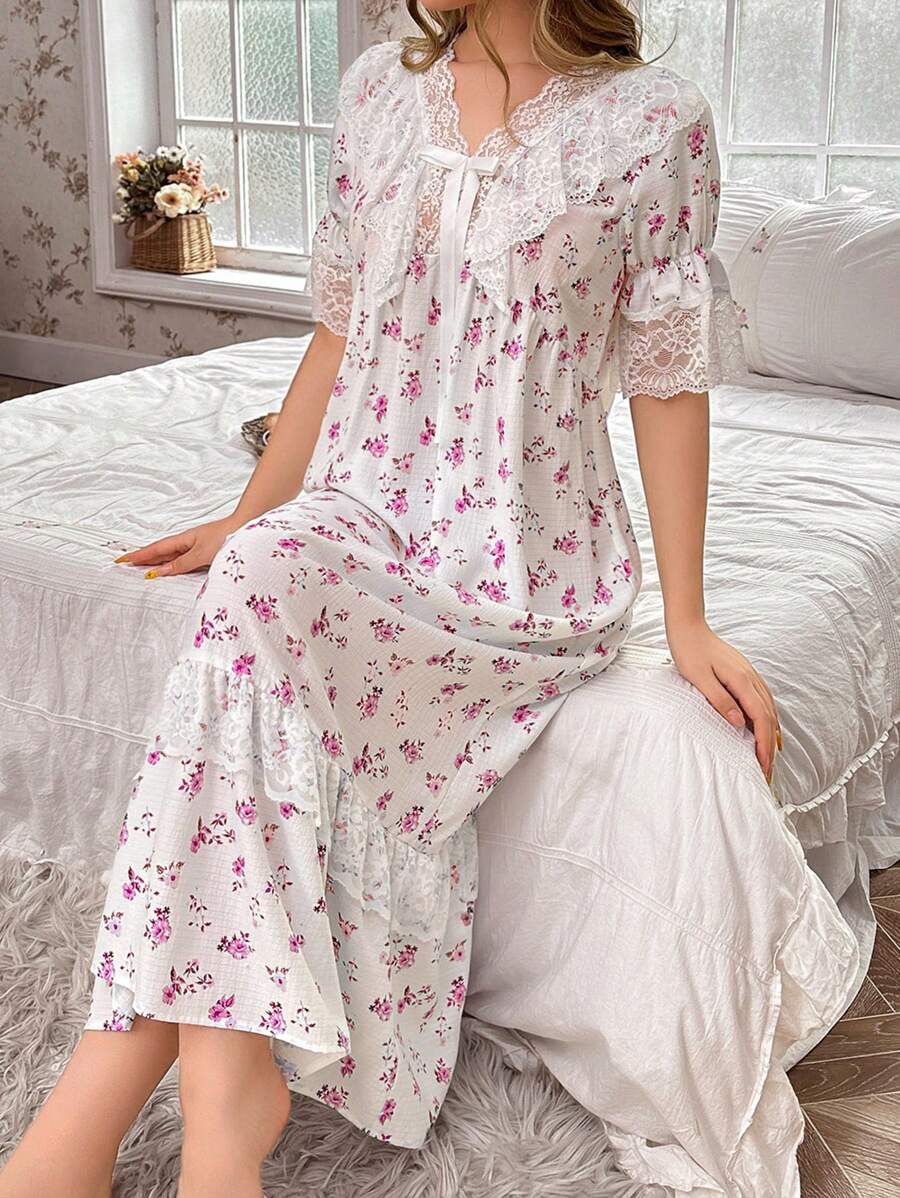 CottageSlumber Bộ đồ ngủ đôi hoa lãng mạn kiểu Pháp cổ điển dành cho nữ - Hồng - Xem 1