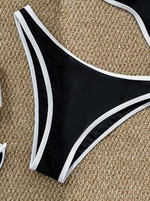 Swim Mod 2 件套女士性感无线抹胸上衣和拼色三角下装比基尼套装，夏季 - 黑與白 - 查看 3