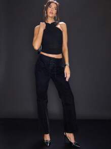 MUSERA Top con cruce y plisado, perfecto para salidas, vacaciones, primavera y verano