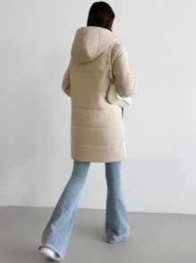 SHEIN Privé New Autumn/Winter Casual Versatile Warm Thermal Lined Hooded Long Winter Coat In Apricot - Apricot - View 2