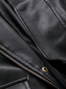 DAZY Men Letter Print Black Leather Jacket, Autumn - Black - View 8