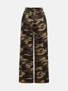 SHEIN Girlism Conjunto informal de 2 piezas para adolescentes: sudadera con capucha con bloque de color y estampado de letras + pantalones holgados de camuflaje, estilo callejero, de vuelta al colegio