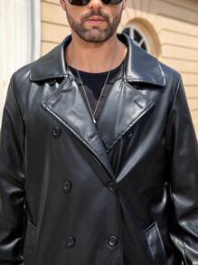 Manfinity LEGND 男士翻领双排扣长袖时尚迷人夹克 - 黑色 - 查看 8