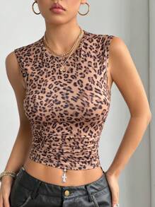 StreetHx Women's Round Neck Leopard Print Sleeveless Tank Top, Casual Daily Wear