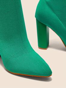 CUCCOO BASICS Pointed Toe Chunky Heel Elastic Slip-On Knitted Slim Fit Women Boots For And Spring Shoes Spring Break Easter - Green - View 5