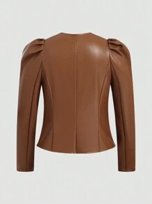 Franclia Plus Size Solid Color Collar Jacket, Casual Everyday, For Winter Fall Cloth For Women Autumn - Brown - View 2