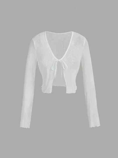 SHEIN EZwear Plus Size Women Spider Web Flocked Sheer Cardigan, Halloween